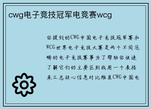 cwg电子竞技冠军电竞赛wcg